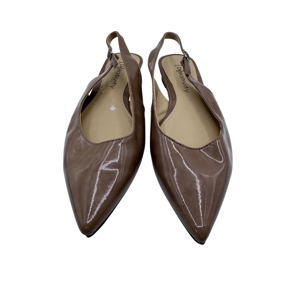 Relativity 7.5 M Taupe‎ Slingback Flats Women's Pointed Toe Patent